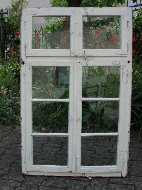 Sprossenfenster zweiflügelig, mit zweiflg. Oberlicht und Rahmen, Eichenholz.